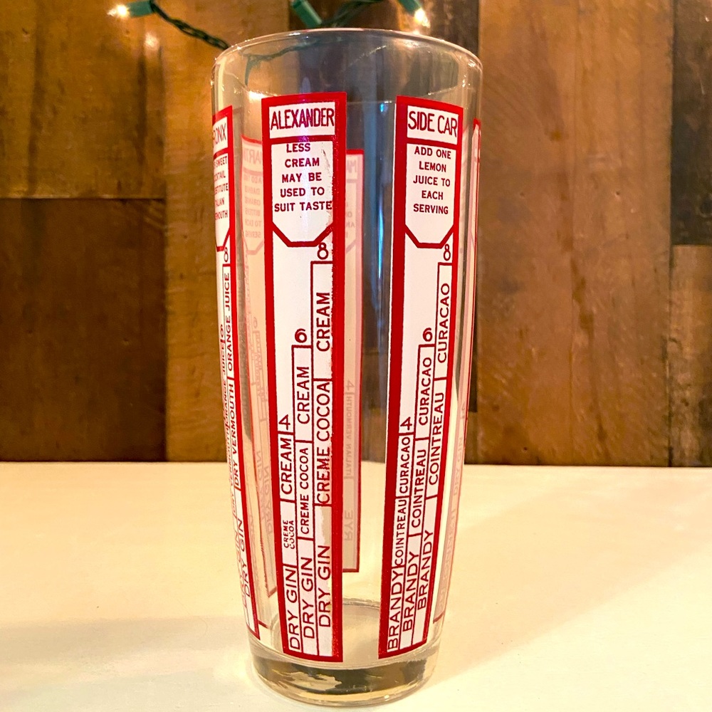Vintage, 1940's, Large, Red & White Glass, Cocktail Recipe Shaker
